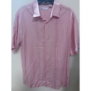 Cafe Luna Mens Pink Embroidered Guayabera Short Sleeve Button Down Shirt Size M
